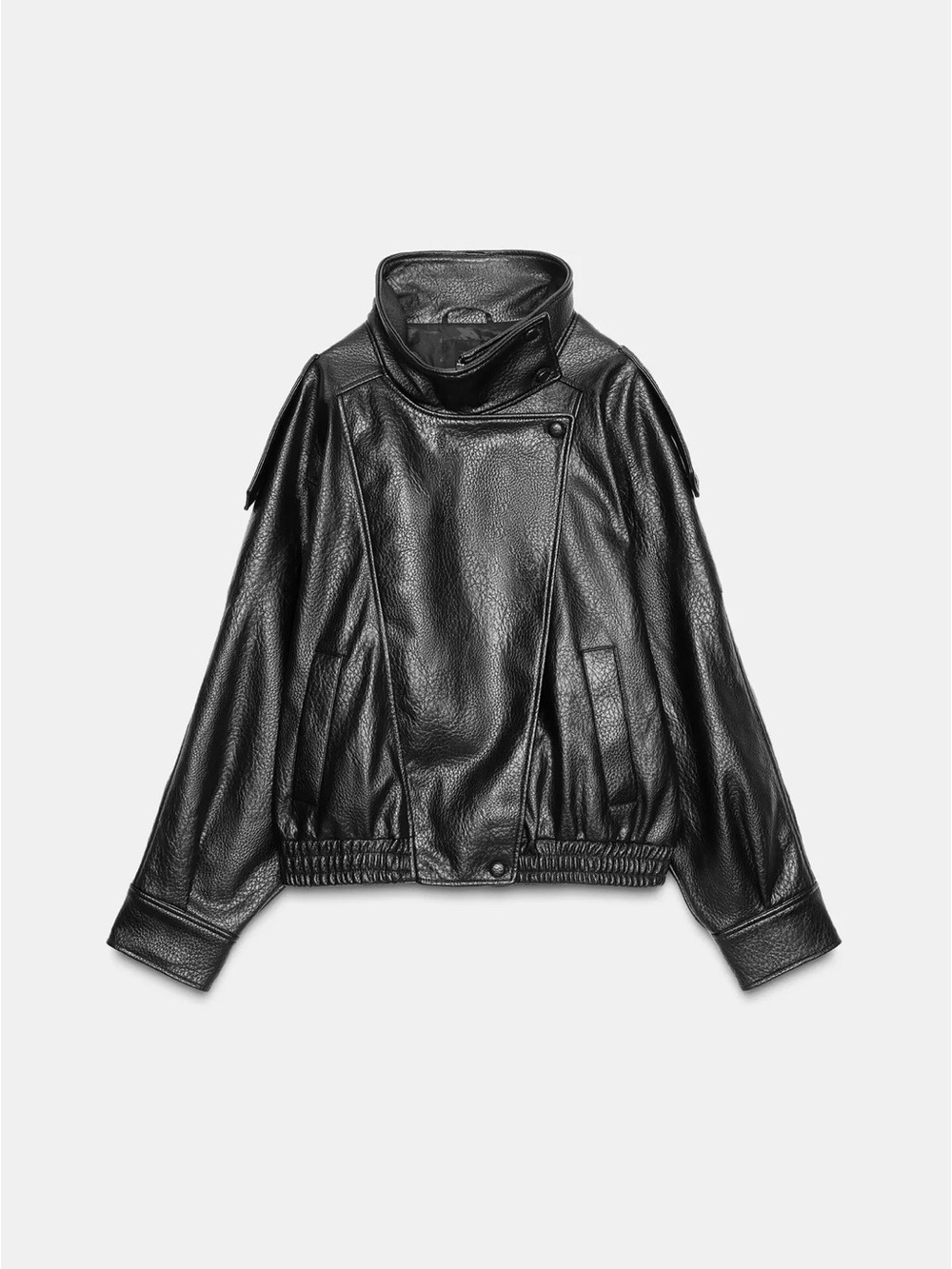Zara Black Asymmetrical Faux Leather Jacket